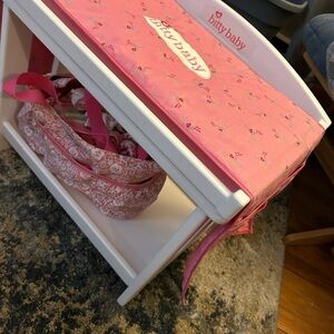 American Girl Bitty Baby changing table with diaper bag and pad.